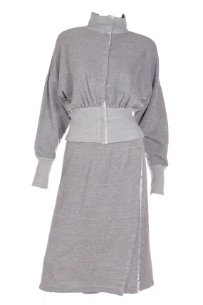 1980 Norma Kamali Sweats Gray Sweatshirt Dress w/ Sweater Top & Skirt