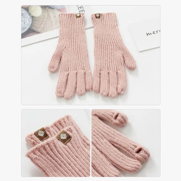 227-A0124 Wool Knit Striped Warm Touchscreen Gloves Winter Warm Cycling Gloves(Pink)