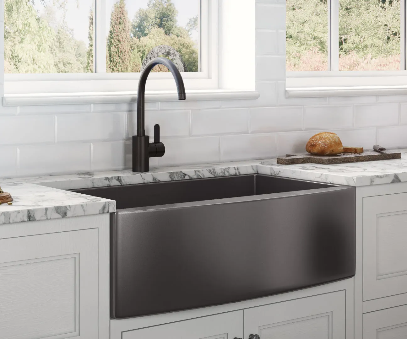 36-inch Apron-Front Farmhouse Kitchen Sink – Gunmetal Black Matte Stainless Steel Single Bowl