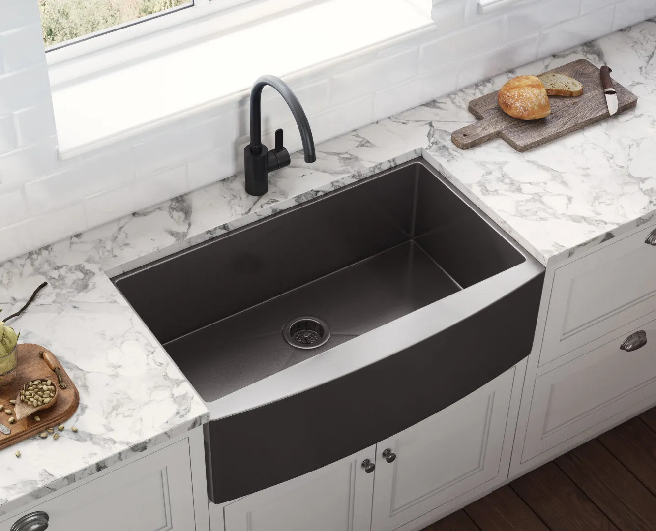 36-inch Apron-Front Farmhouse Kitchen Sink – Gunmetal Black Matte Stainless Steel Single Bowl