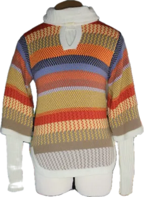 70s CollAgeDress Turtleneck w/Multicolor 3/4 Sleeve Sweater Set      M