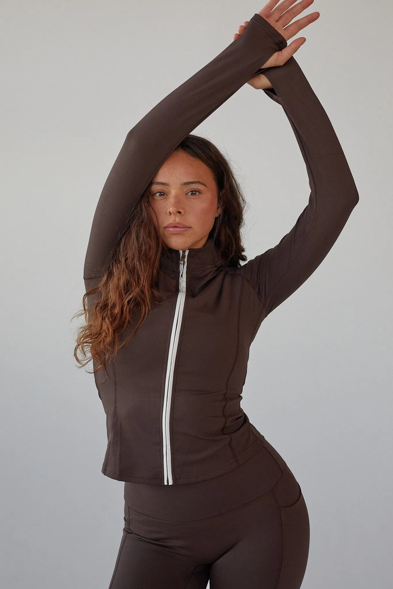 Active Zip Blouse - Pecan Brown