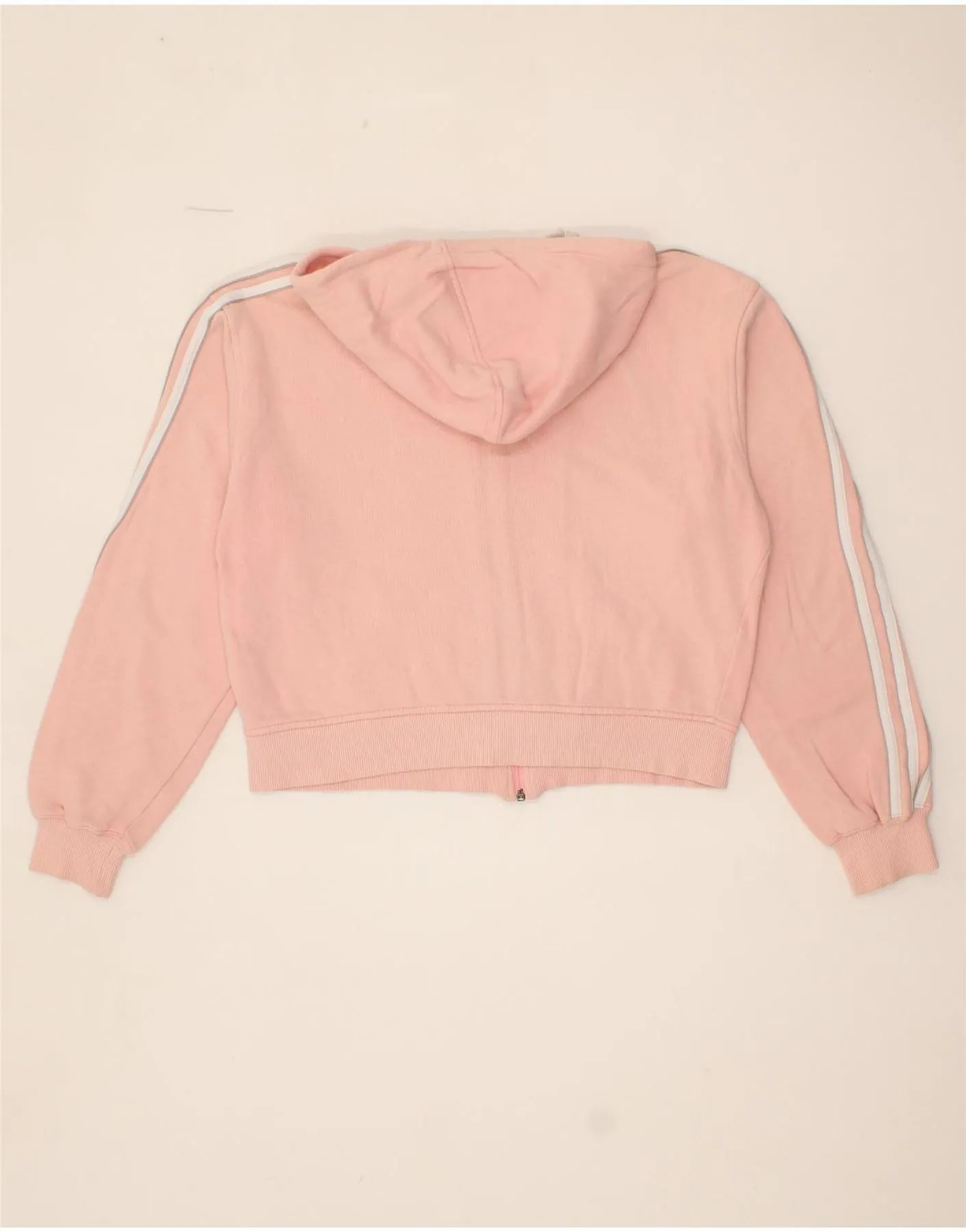 ADIDAS Womens Crop Zip Hoodie Sweater UK 14 Medium Pink Cotton