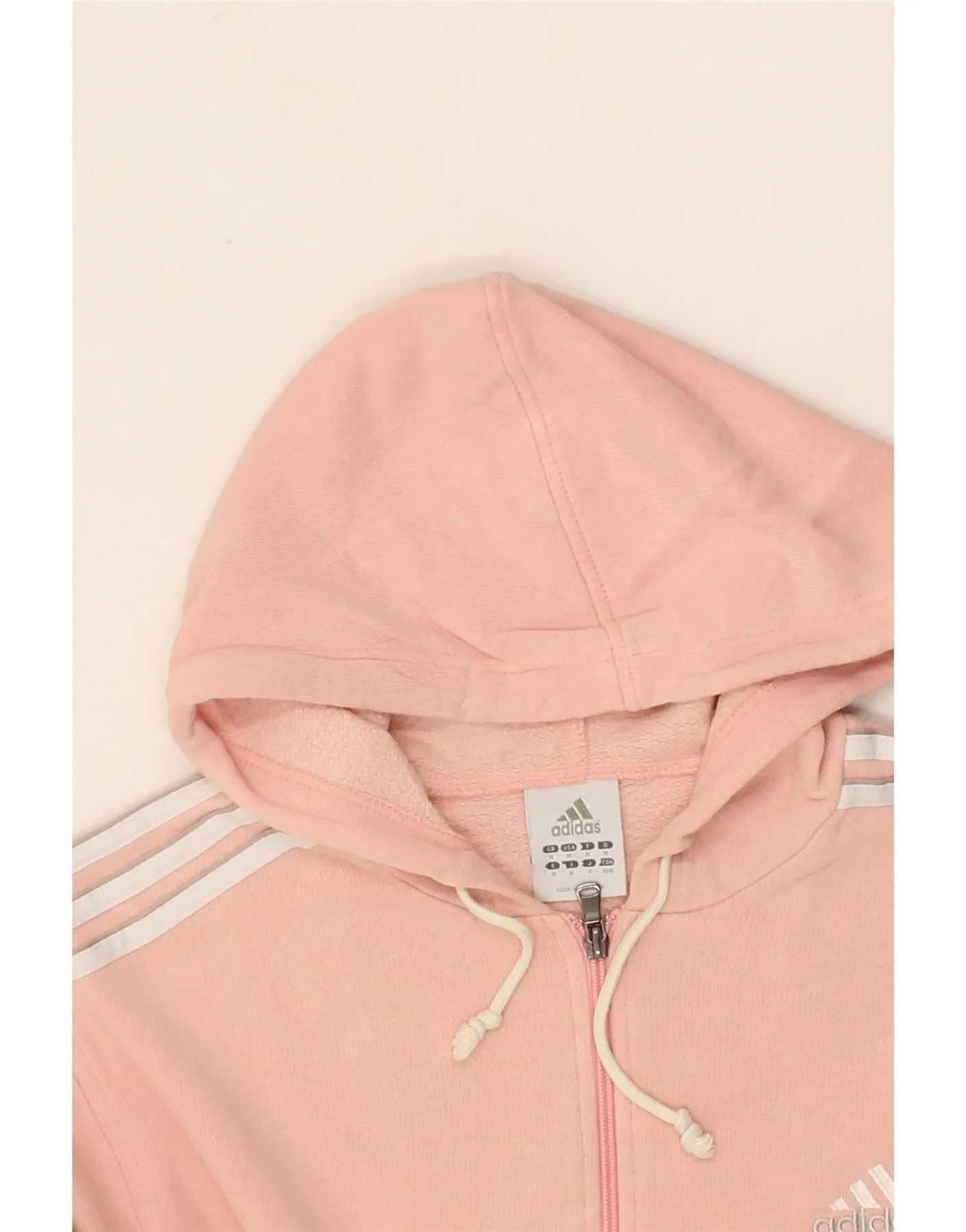 ADIDAS Womens Crop Zip Hoodie Sweater UK 14 Medium Pink Cotton