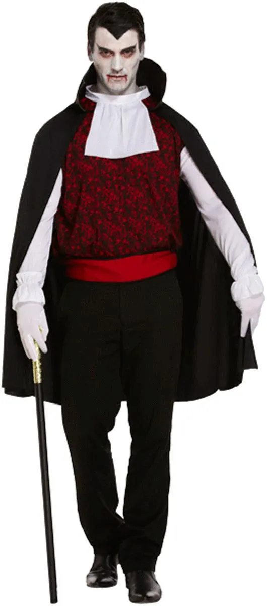 Adults Vampire male Cape Shirt and belt Halloween Fancy dress Outfit