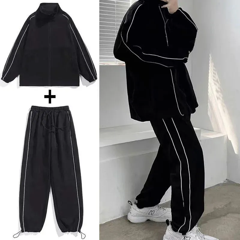 Aidase Men's Sets New Casual One-piece Suit Male Sportswear Women Suits Overalls Trousers Loose Fleece Zipper Long Sleeves Jacket Pants