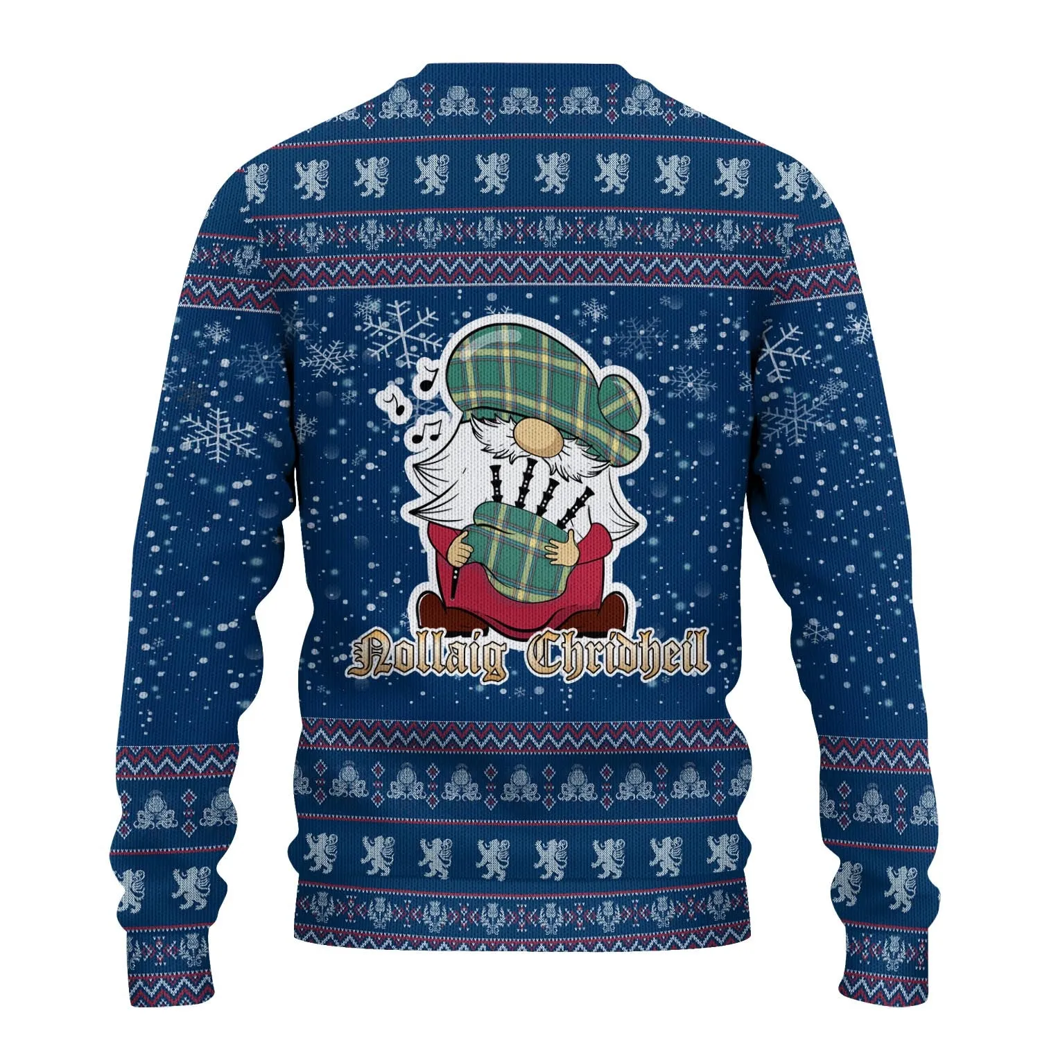 Alberta Province Canada Clan Christmas Family Ugly Sweater with Funny Gnome Playing Bagpipes