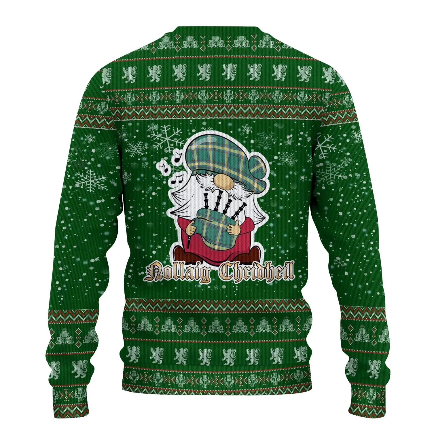 Alberta Province Canada Clan Christmas Family Ugly Sweater with Funny Gnome Playing Bagpipes