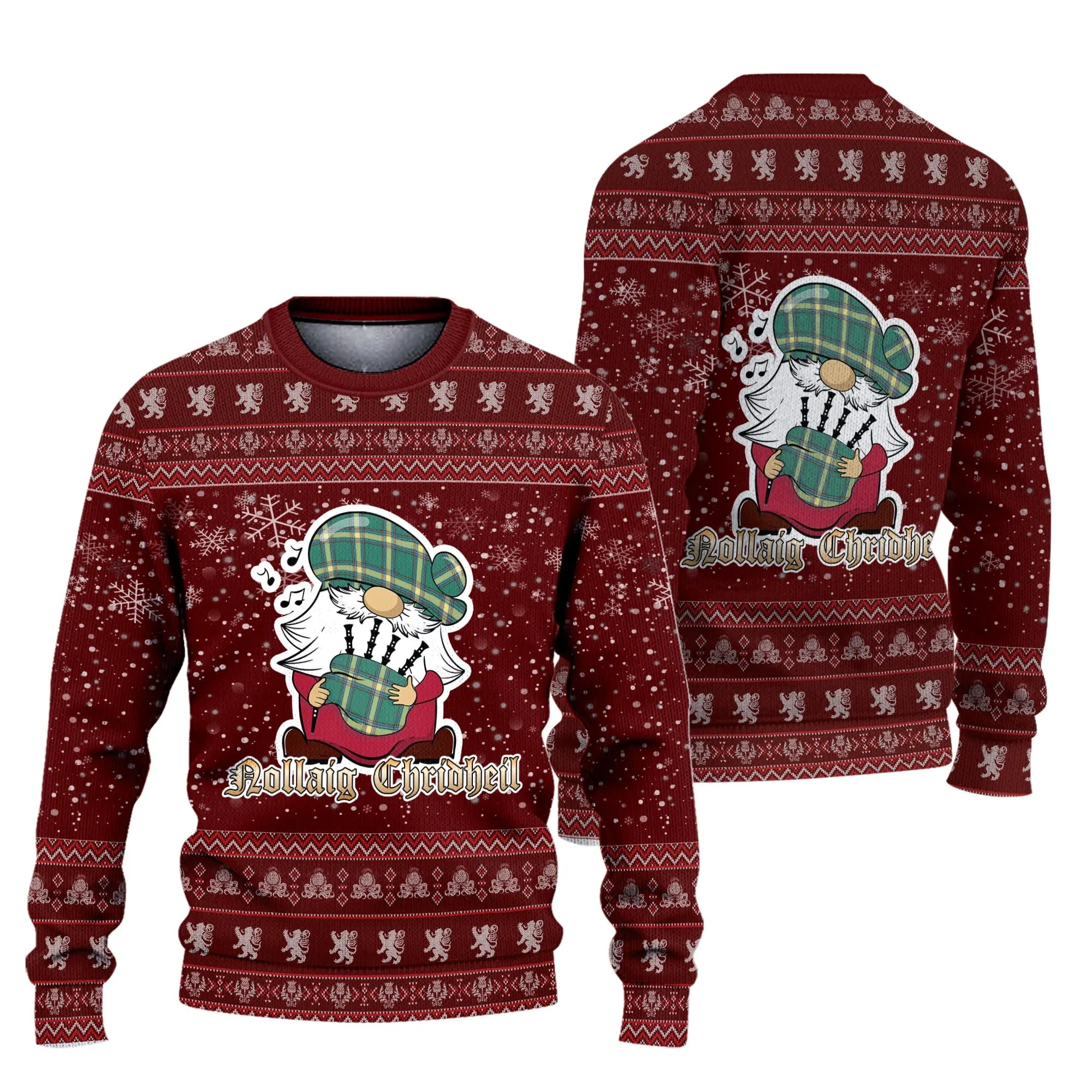 Alberta Province Canada Clan Christmas Family Ugly Sweater with Funny Gnome Playing Bagpipes