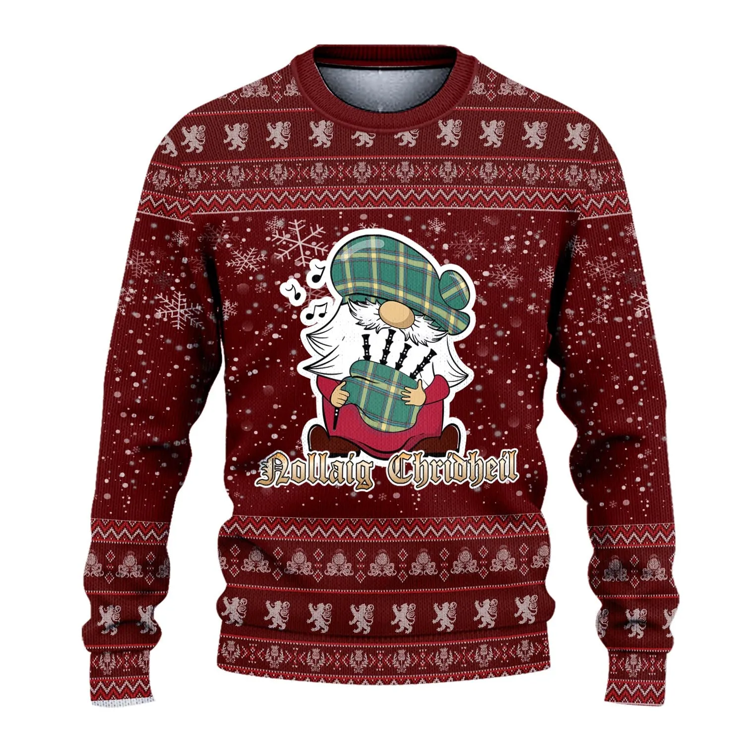 Alberta Province Canada Clan Christmas Family Ugly Sweater with Funny Gnome Playing Bagpipes