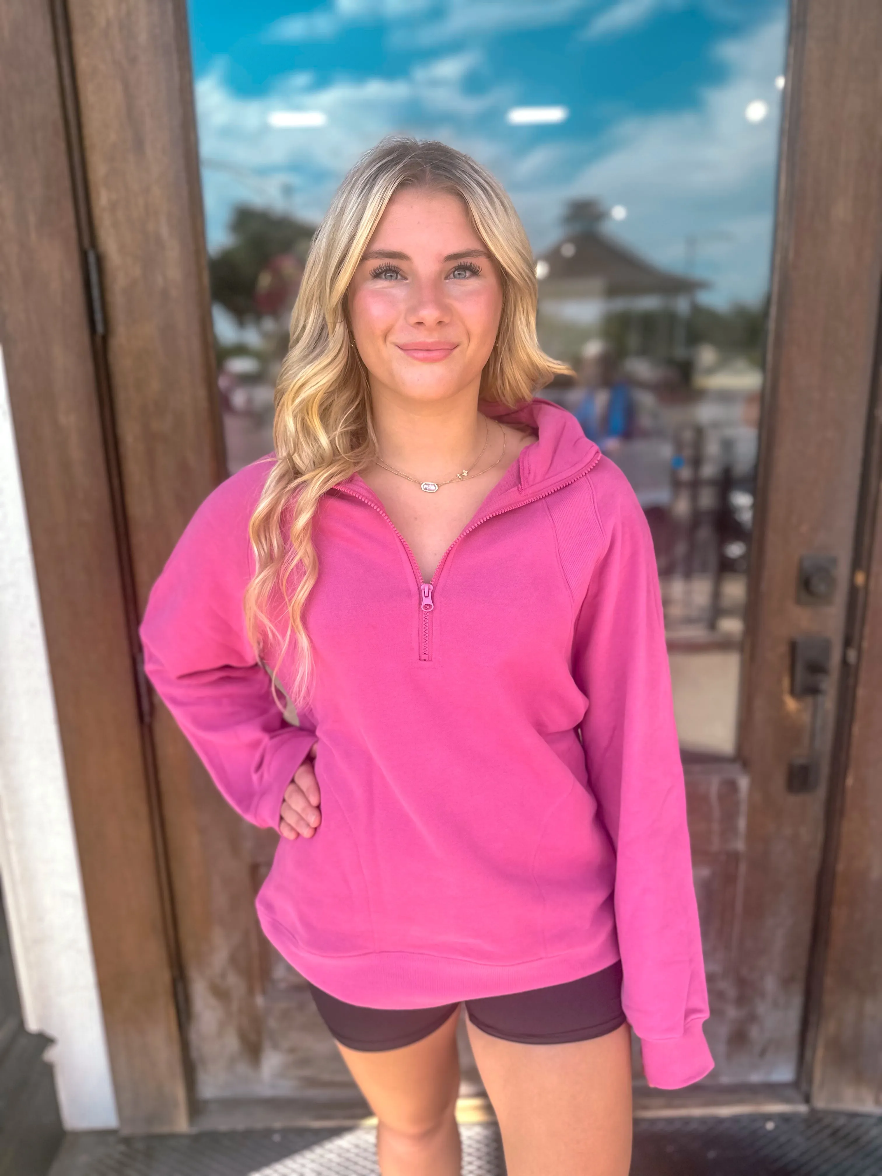 All The Better 3 Quarter Zip Sweater - Rose Pink