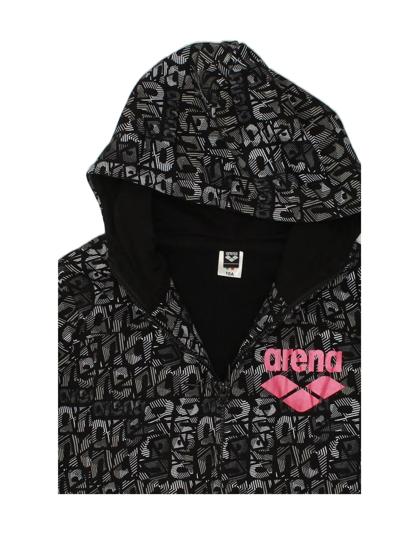 ARENA Girls Crop Abstract Pattern Zip Hoodie Sweater 9-10 Years Black