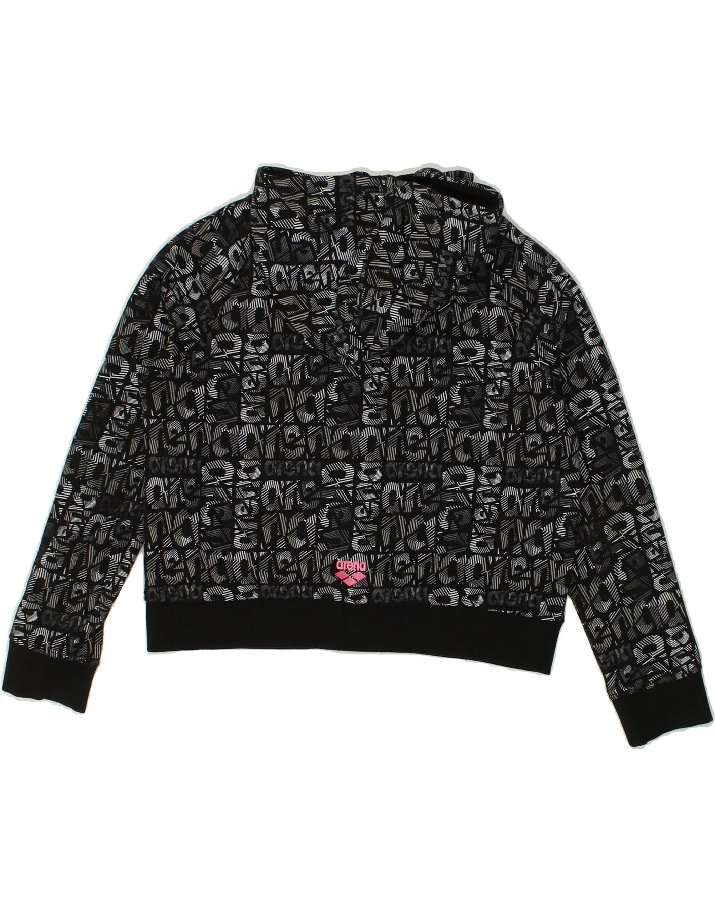 ARENA Girls Crop Abstract Pattern Zip Hoodie Sweater 9-10 Years Black