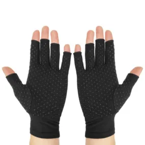 Arthritis Rehabilitation Silicone Non-slip Cycling Half Finger Gloves, Size: M(Black)