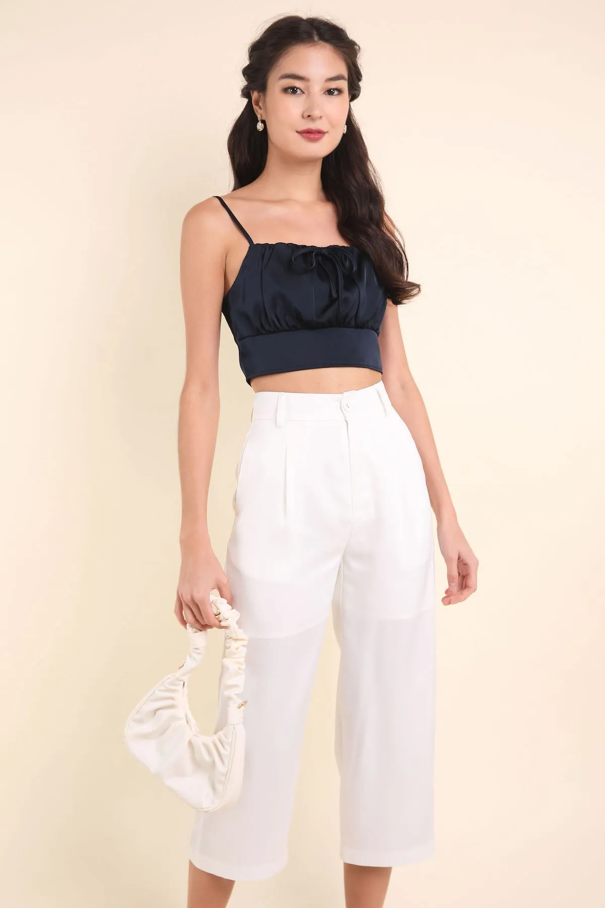 ASTRID SATIN TAILORED CULOTTES IN WHITE