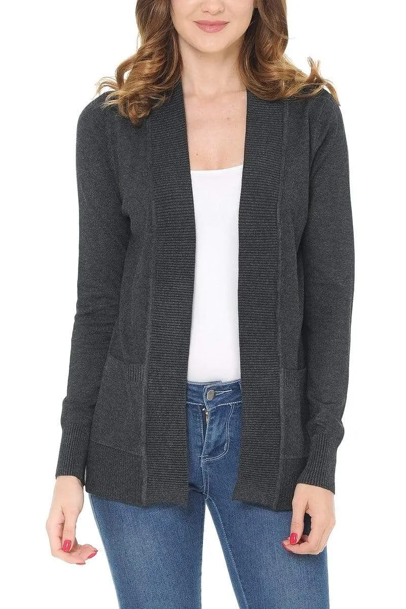 Auliné Collection Women's Classic Casual Solid Open Front Sweater Knit Cardigan