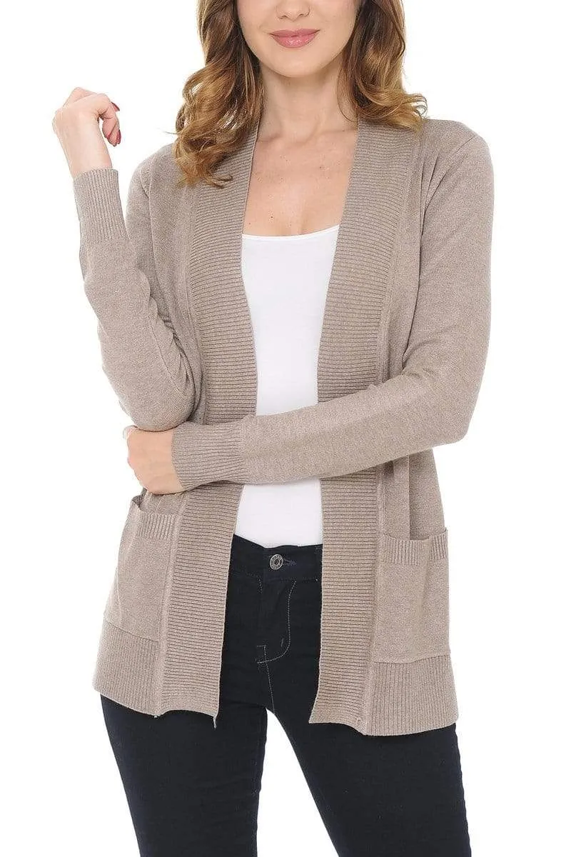 Auliné Collection Women's Classic Casual Solid Open Front Sweater Knit Cardigan