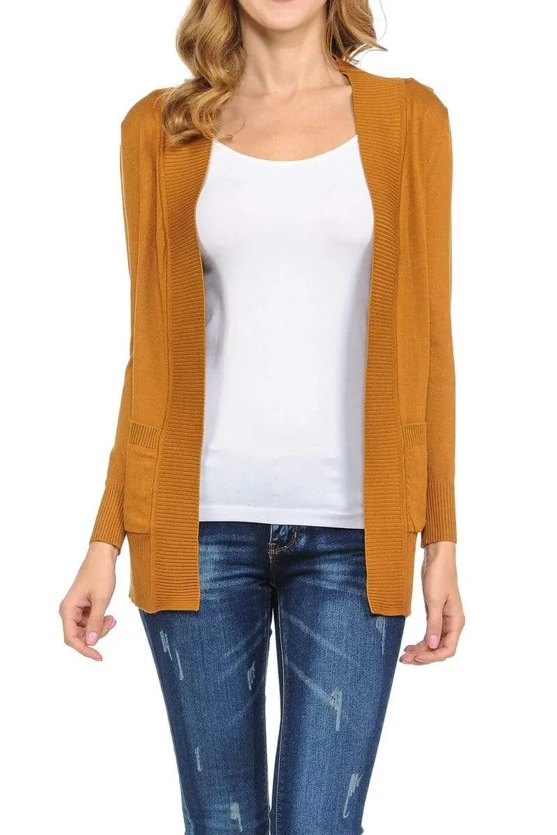 Auliné Collection Women's Classic Casual Solid Open Front Sweater Knit Cardigan