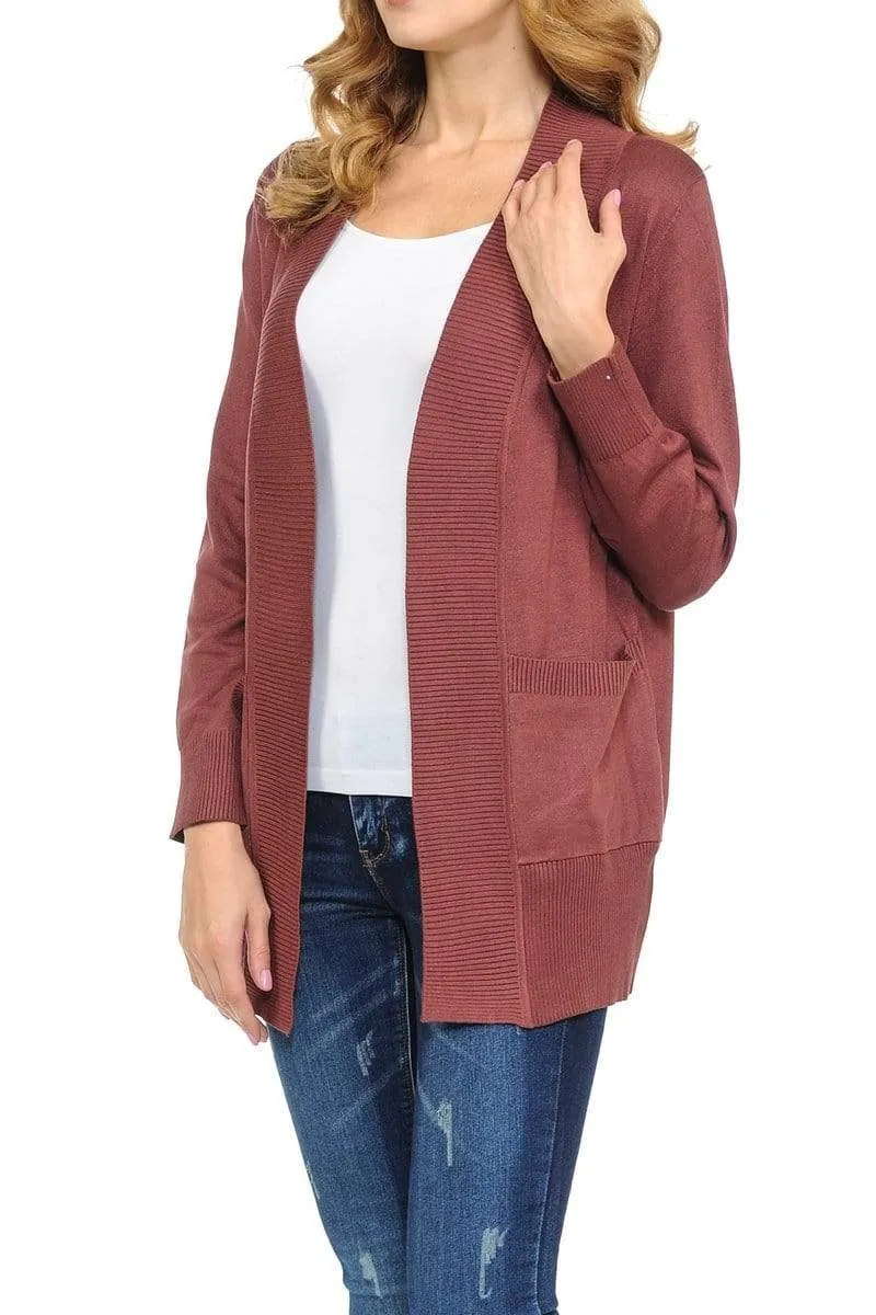 Auliné Collection Women's Classic Casual Solid Open Front Sweater Knit Cardigan