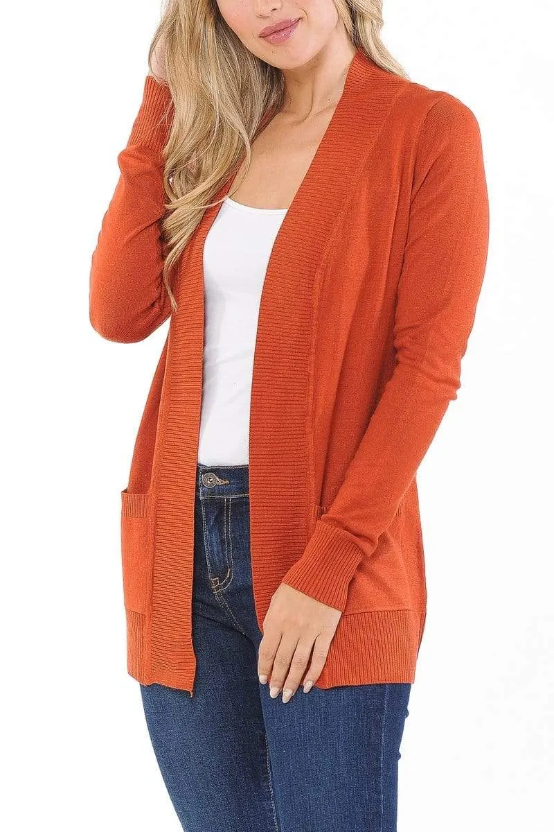 Auliné Collection Women's Classic Casual Solid Open Front Sweater Knit Cardigan