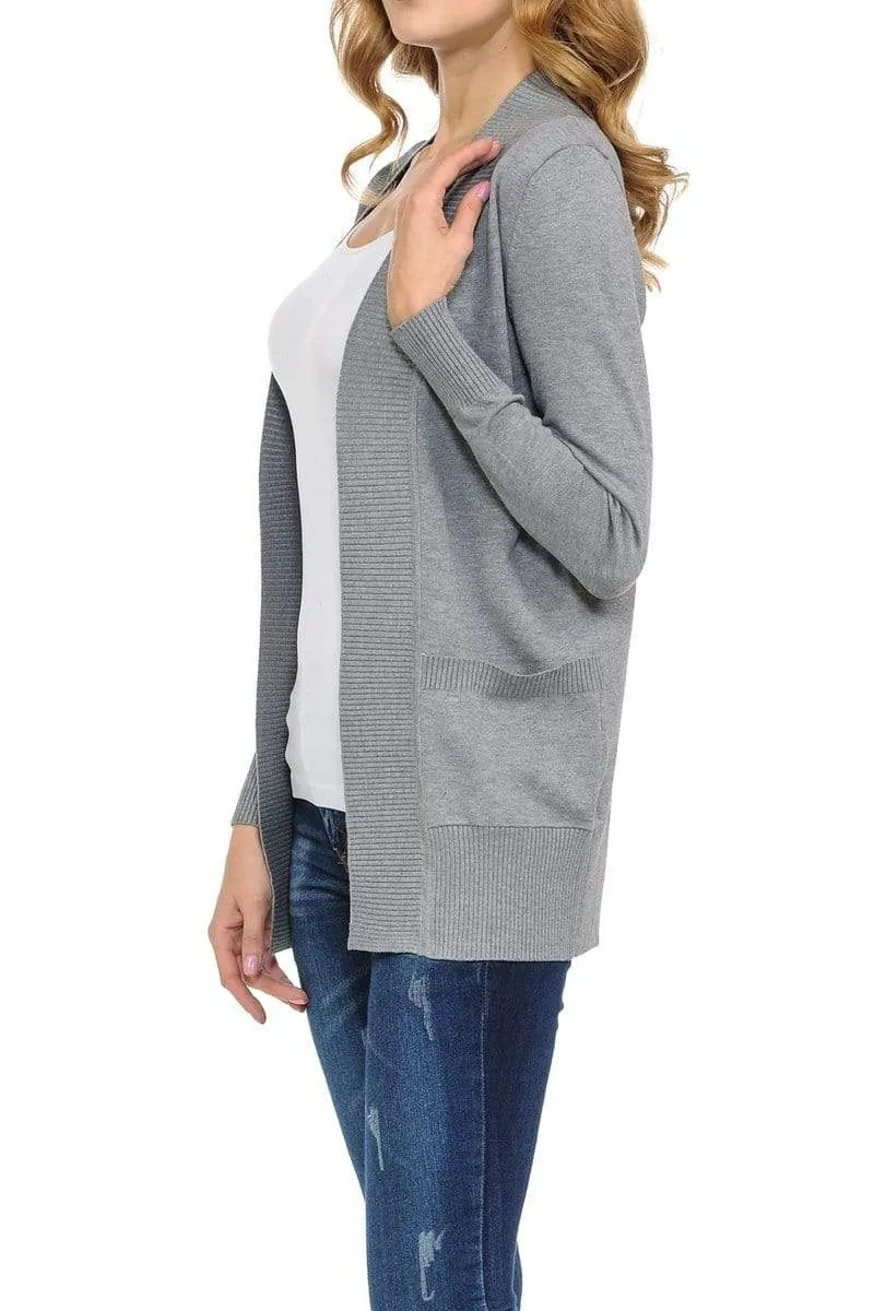 Auliné Collection Women's Classic Casual Solid Open Front Sweater Knit Cardigan