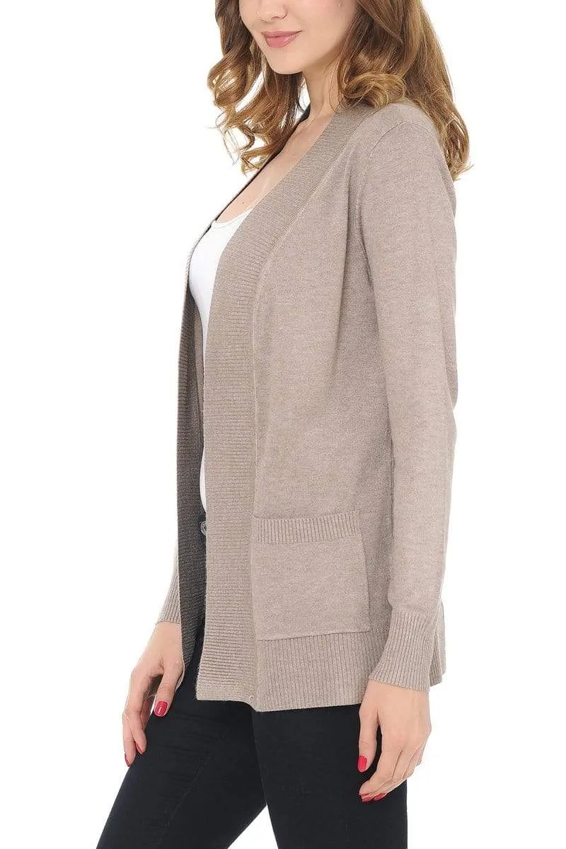 Auliné Collection Women's Classic Casual Solid Open Front Sweater Knit Cardigan