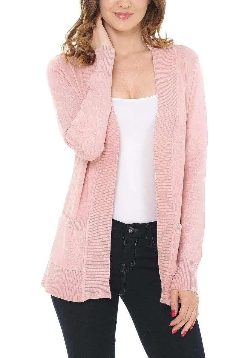 Auliné Collection Women's Classic Casual Solid Open Front Sweater Knit Cardigan