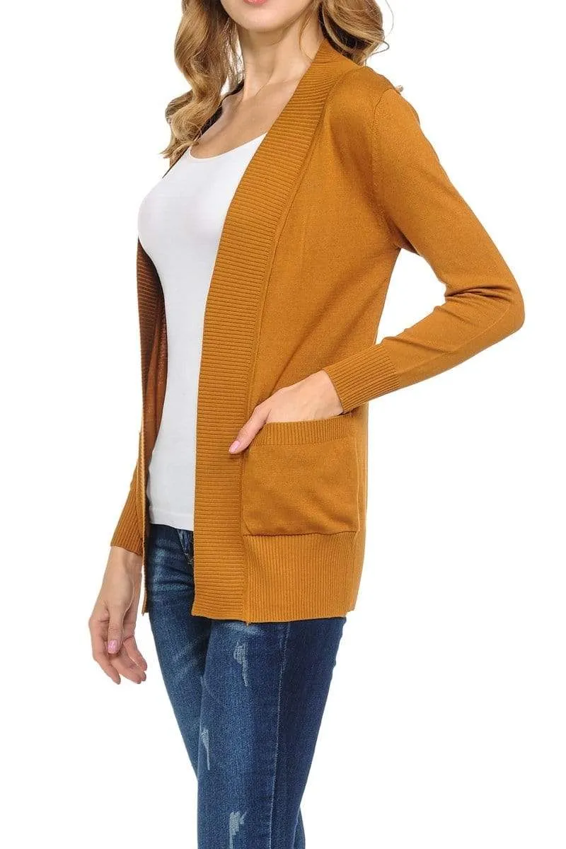 Auliné Collection Women's Classic Casual Solid Open Front Sweater Knit Cardigan