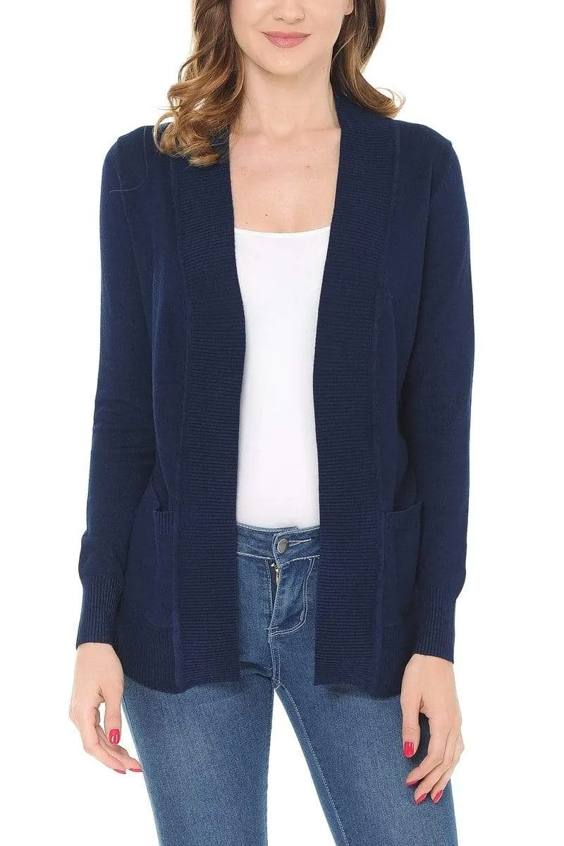 Auliné Collection Women's Classic Casual Solid Open Front Sweater Knit Cardigan