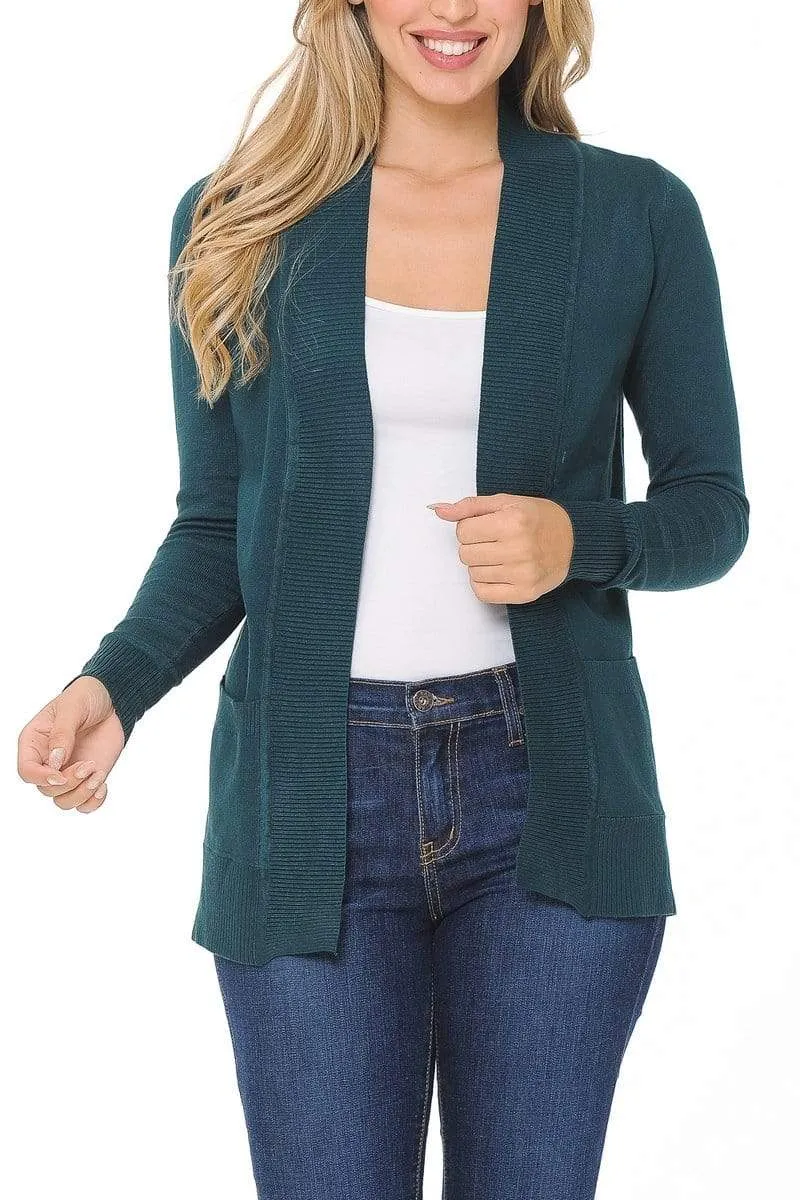 Auliné Collection Women's Classic Casual Solid Open Front Sweater Knit Cardigan