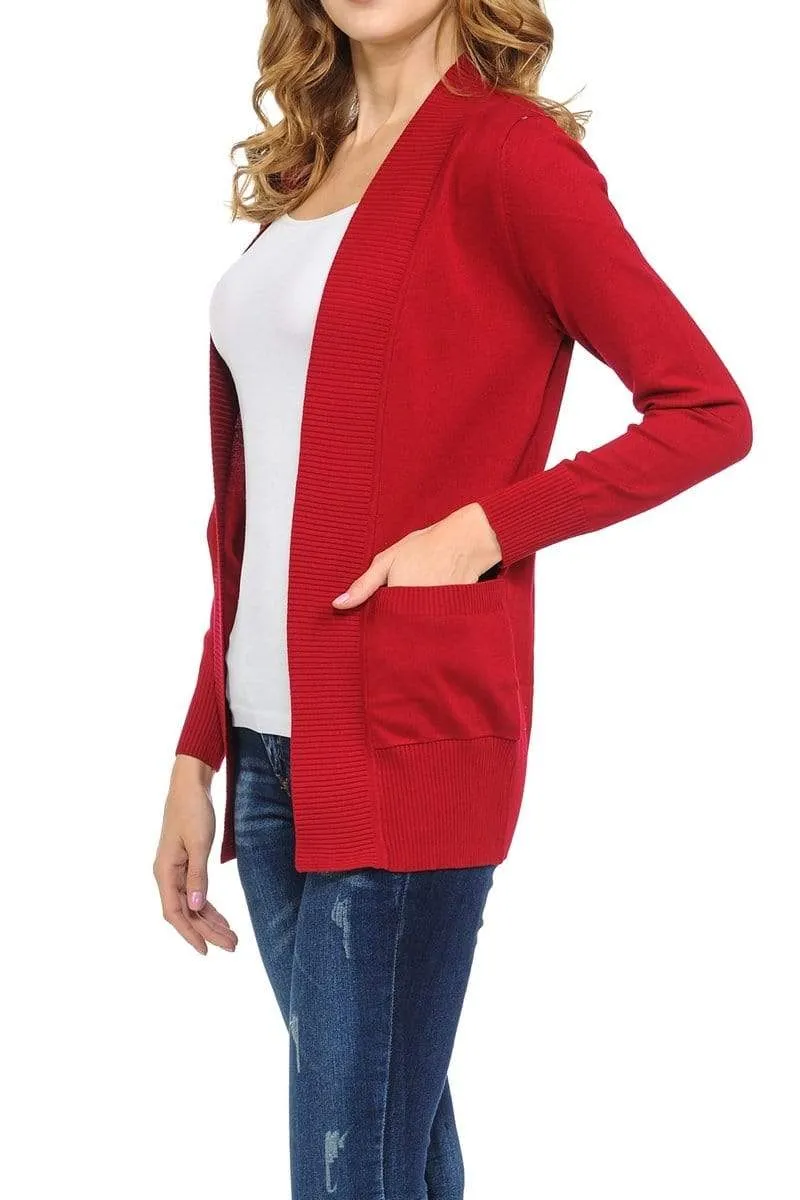 Auliné Collection Women's Classic Casual Solid Open Front Sweater Knit Cardigan