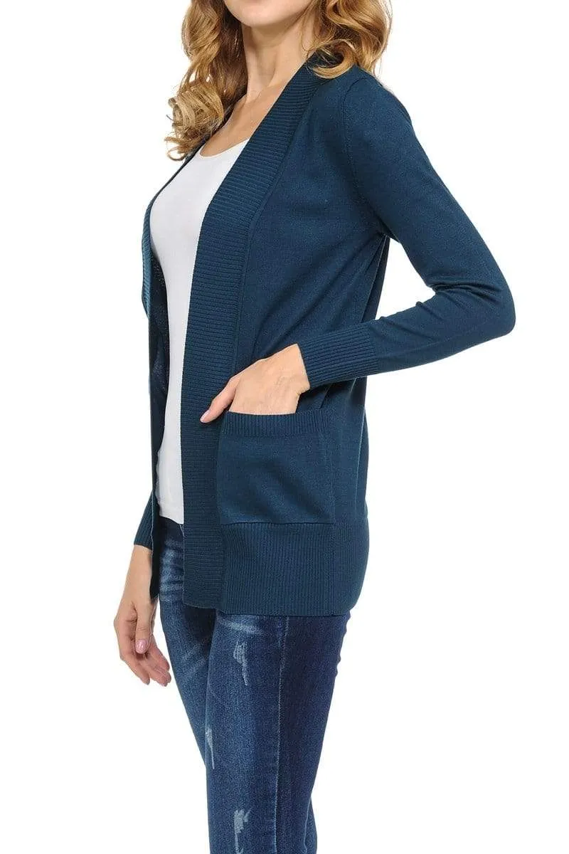 Auliné Collection Women's Classic Casual Solid Open Front Sweater Knit Cardigan