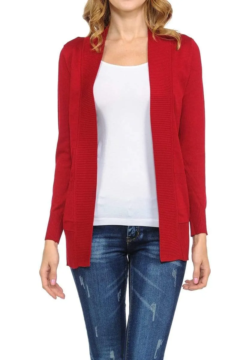 Auliné Collection Women's Classic Casual Solid Open Front Sweater Knit Cardigan