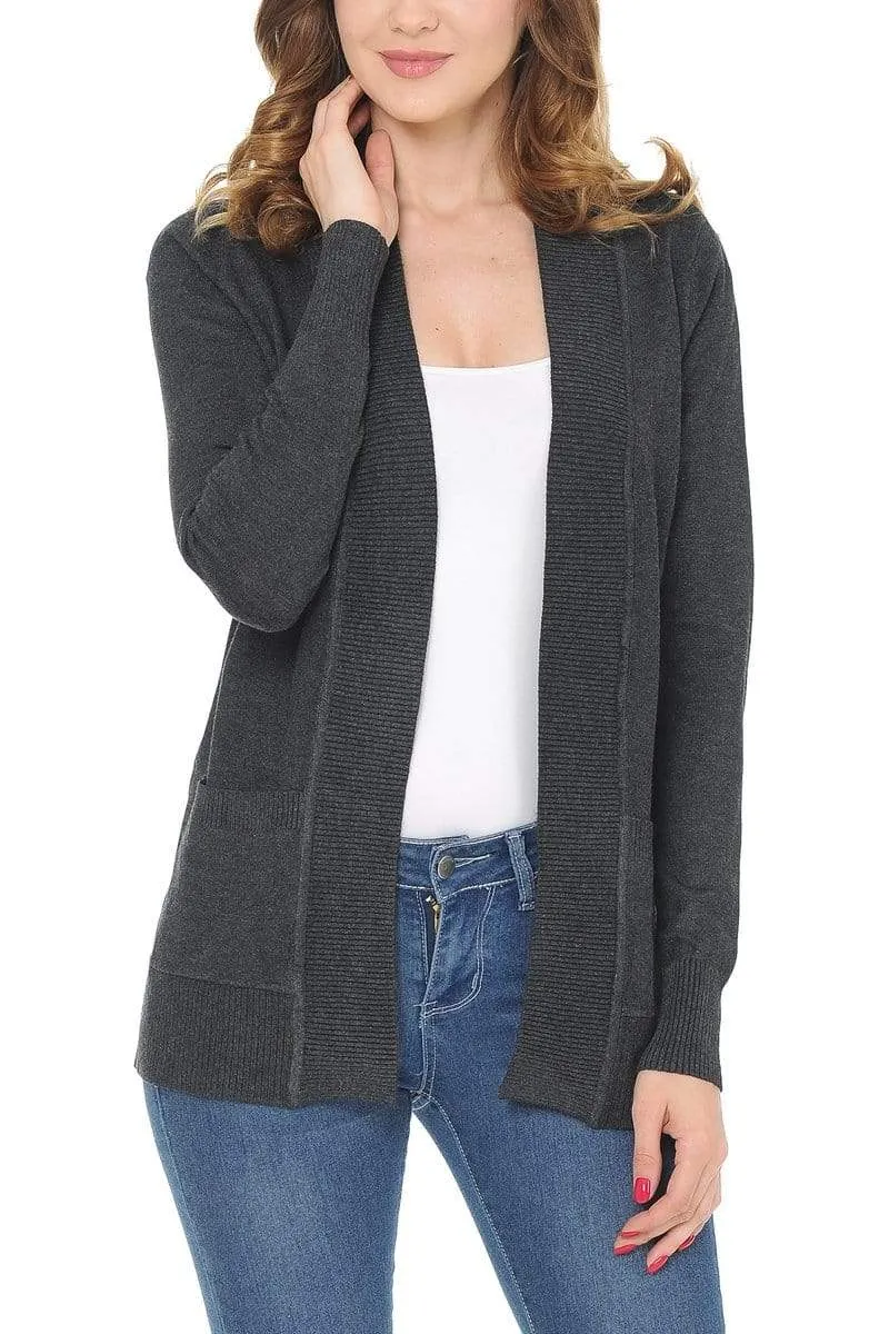 Auliné Collection Women's Classic Casual Solid Open Front Sweater Knit Cardigan