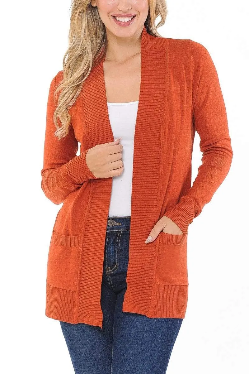 Auliné Collection Women's Classic Casual Solid Open Front Sweater Knit Cardigan