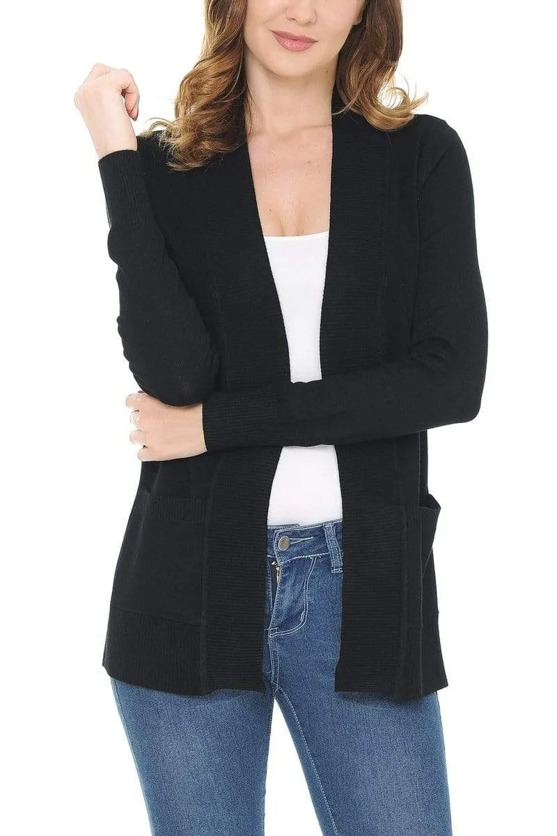 Auliné Collection Women's Classic Casual Solid Open Front Sweater Knit Cardigan