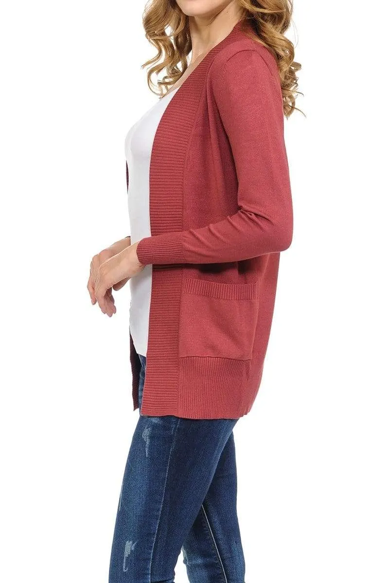 Auliné Collection Women's Classic Casual Solid Open Front Sweater Knit Cardigan