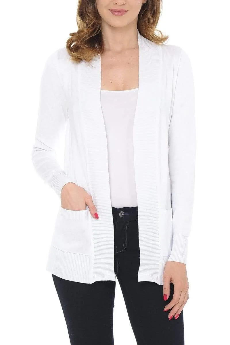 Auliné Collection Women's Classic Casual Solid Open Front Sweater Knit Cardigan