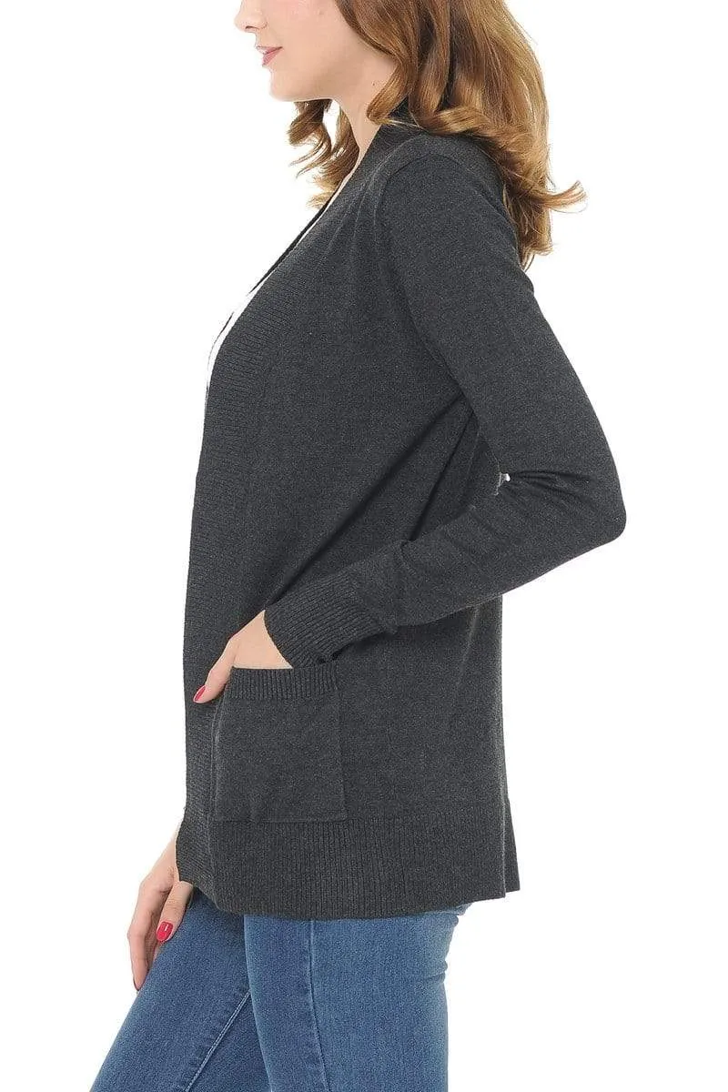 Auliné Collection Women's Classic Casual Solid Open Front Sweater Knit Cardigan