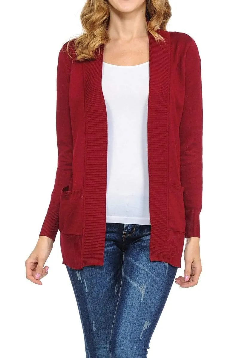 Auliné Collection Women's Classic Casual Solid Open Front Sweater Knit Cardigan