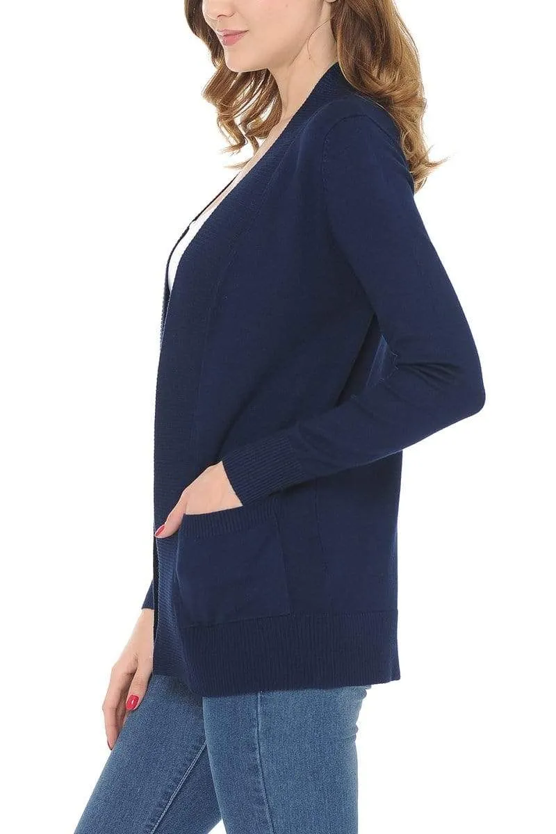 Auliné Collection Women's Classic Casual Solid Open Front Sweater Knit Cardigan