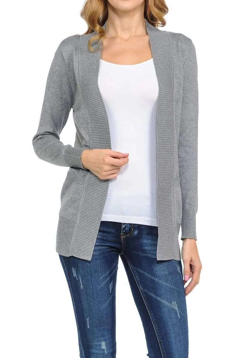 Auliné Collection Women's Classic Casual Solid Open Front Sweater Knit Cardigan