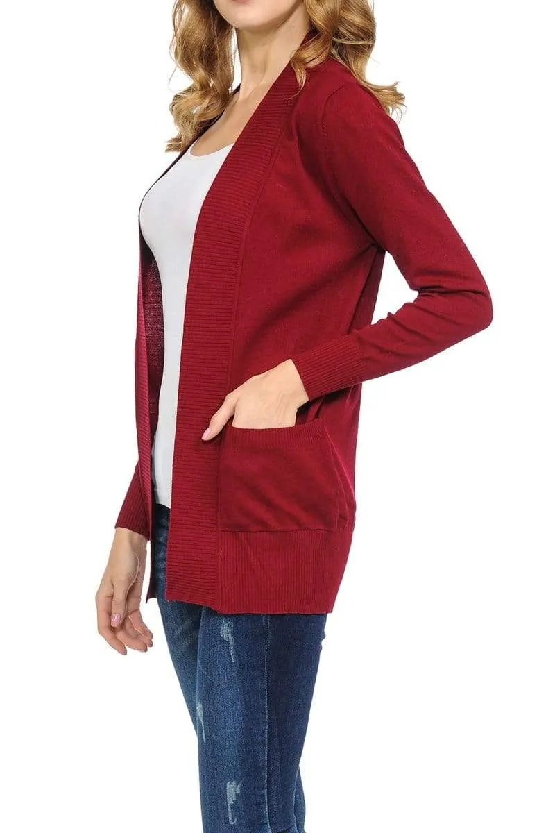 Auliné Collection Women's Classic Casual Solid Open Front Sweater Knit Cardigan