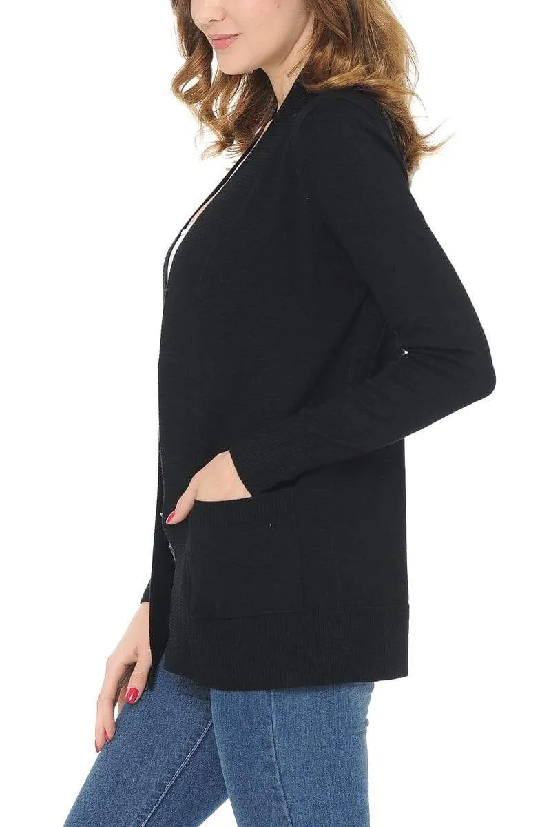 Auliné Collection Women's Classic Casual Solid Open Front Sweater Knit Cardigan