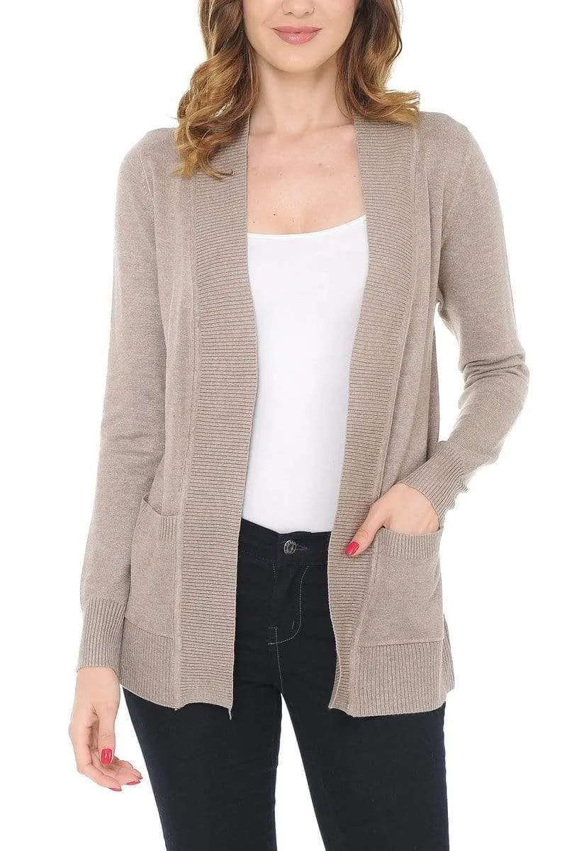 Auliné Collection Women's Classic Casual Solid Open Front Sweater Knit Cardigan