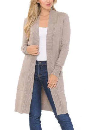 Auliné Collection Women's Classic Casual Solid Open Front Sweater Knit Long Cardigan