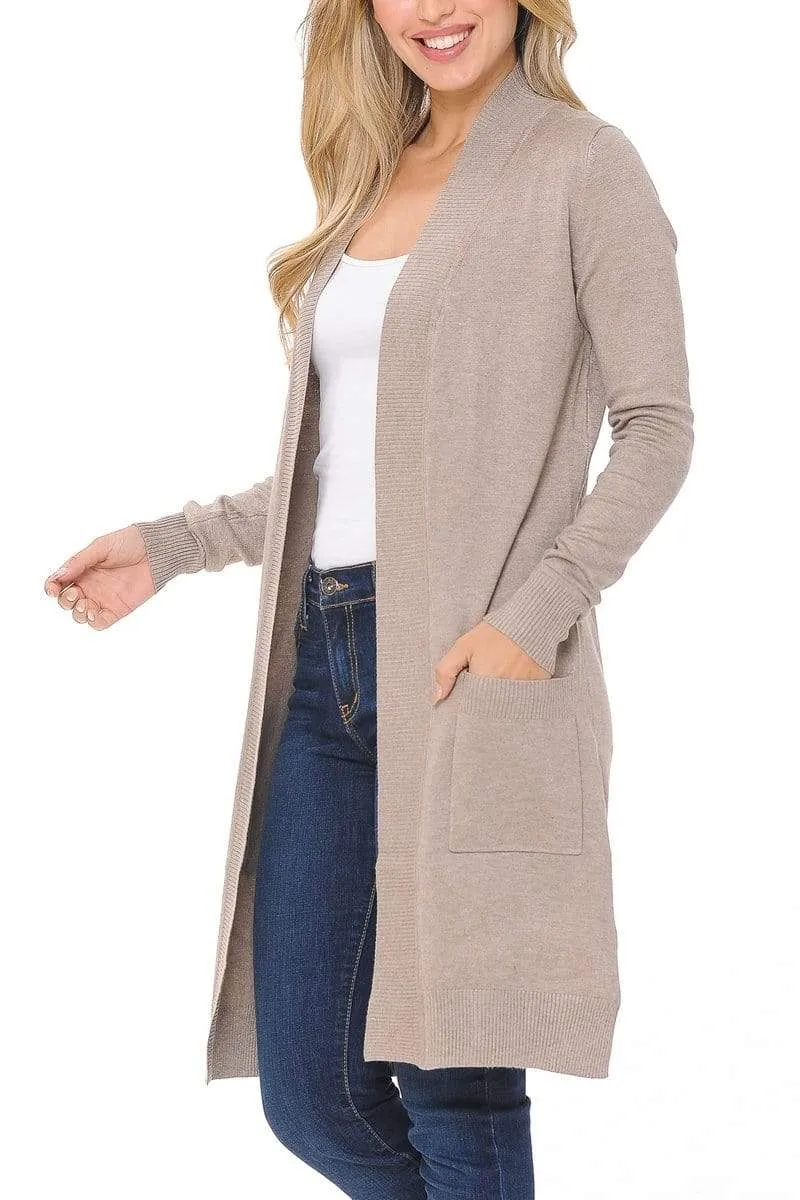 Auliné Collection Women's Classic Casual Solid Open Front Sweater Knit Long Cardigan