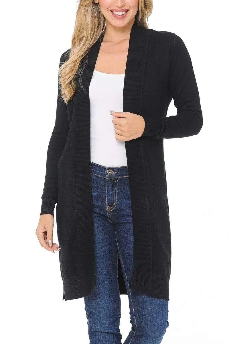 Auliné Collection Women's Classic Casual Solid Open Front Sweater Knit Long Cardigan