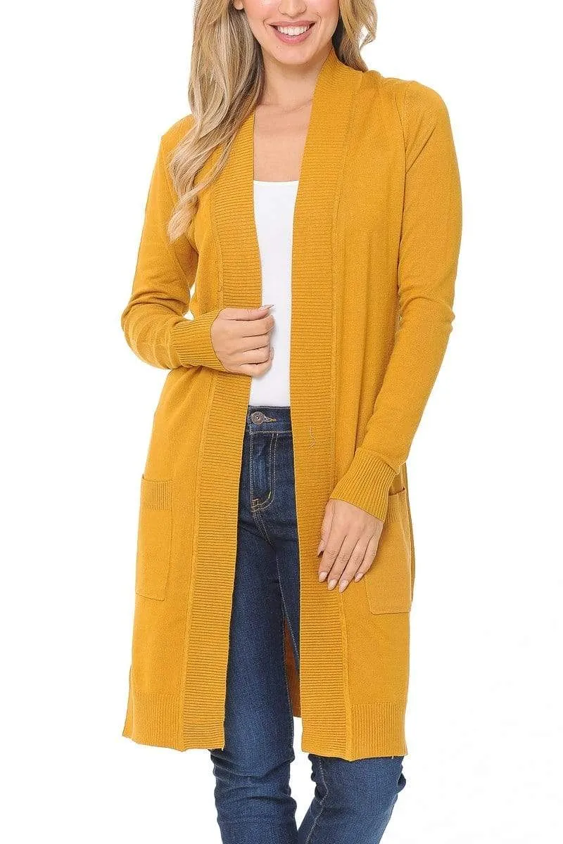 Auliné Collection Women's Classic Casual Solid Open Front Sweater Knit Long Cardigan