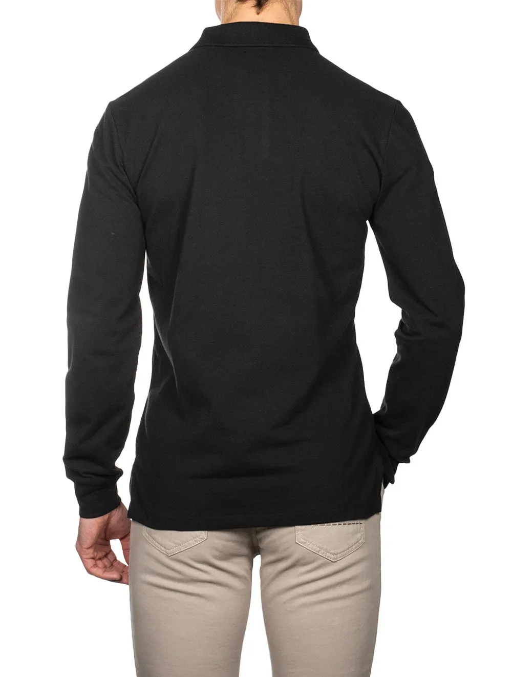 Basic Mesh Long Sleeve Polo Black